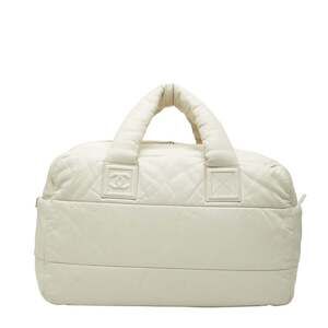 CHANEL White Leather Boston Bag